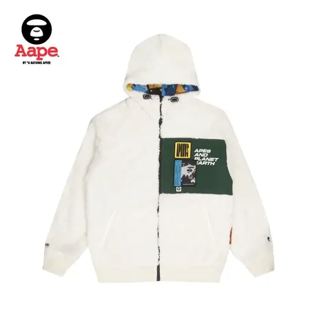 Aape旗舰店男装秋冬猿颜硅胶章迷彩拼接双面绒面卫衣外套3836XAH图片