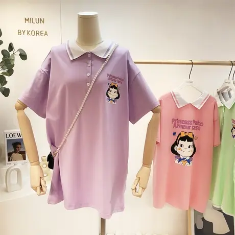 ins元气少女连衣裙韩国东大门前后可穿polo领短袖T恤裙闺蜜姐妹装商品大图