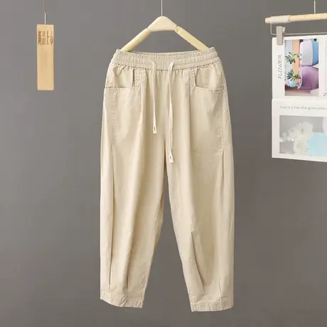 文艺范纯色休闲裤七分裤女夏季2023新款宽松百搭哈伦萝卜裤女裤子图片