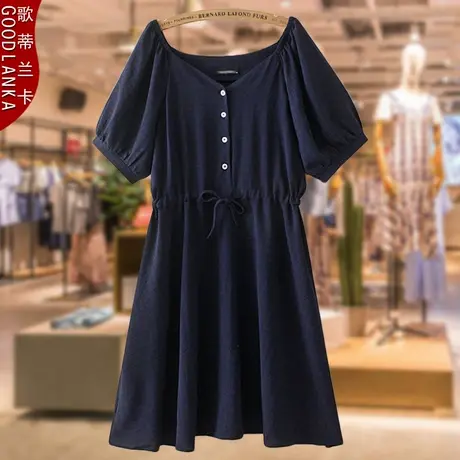 40-50岁中年妈妈夏装连衣裙新款大码宽松时尚收腰气质短袖连衣裙商品大图