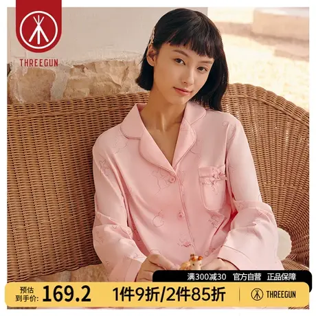 三枪睡衣女纯棉秋冬翻领印花全棉卡通可爱长袖长裤女士家居服套装商品大图