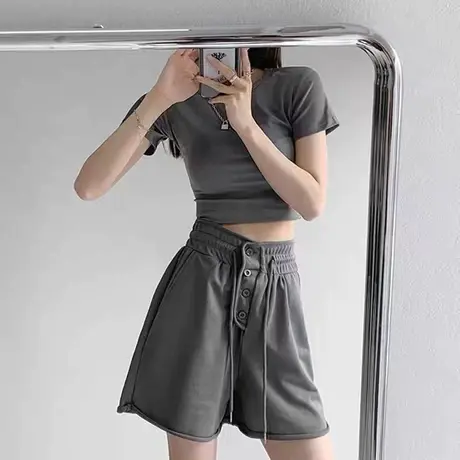夏季薄款2023新款爆款灰色卫裤休闲裤短裤宽松运动裤子女中裤商品大图