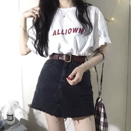 纯棉港风网红T恤女字母感元气少女2020夏款宽松白色百搭上衣ins潮商品大图