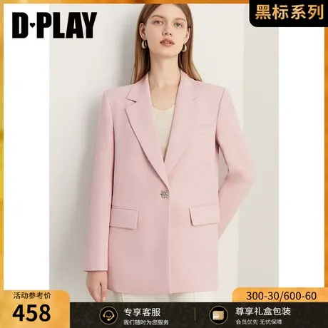DPLAY2023秋装新通勤OL风花簇粉翻驳领金属扣宽松长袖西装外套商品大图
