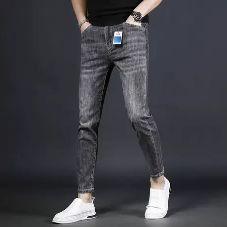 潮牌九分牛仔裤男夏季薄款修身小脚2023年新款休闲男士裤子9分裤商品大图