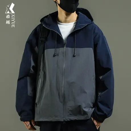 户外山系防风防水冲锋衣男拼色可调节帽围秋季宽松大码保暖外套潮图片