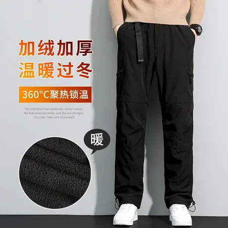 冲锋裤男秋冬款宽松直筒工装裤加绒户外运动男士休闲长裤大码男裤商品大图