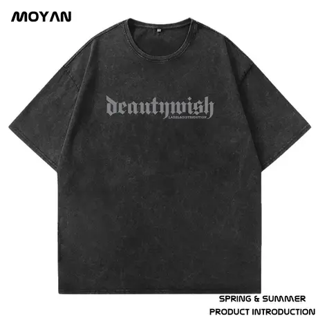 美式重磅字母短袖t恤水洗做旧高街潮牌宽松纯棉夏季男生大码半袖商品大图