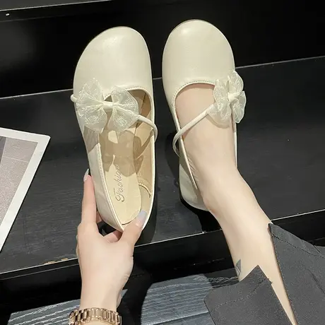 法式浅口单鞋女2023年春季新款仙女风配裙子温柔气质蝴蝶结豆豆鞋商品大图