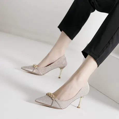 法式设计感小众高跟鞋女细跟2023年新款水钻尖头浅口伴娘气质单鞋图片