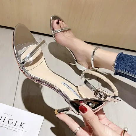 一字带透明时装凉鞋女2021年新款夏季百搭气质性感露趾细跟高跟鞋商品大图