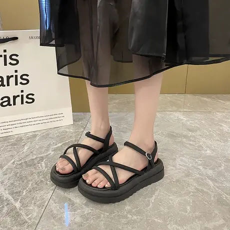 罗马风百搭不累脚凉鞋女2023夏季今年流行的新款海边度假厚底沙滩商品大图