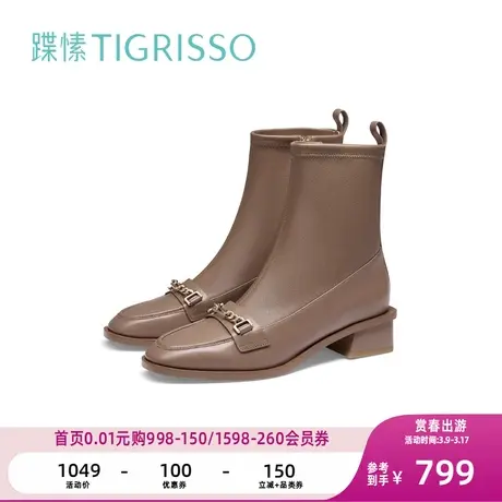蹀愫冬时髦乐福马鞍扣弹力瘦瘦靴粗跟女鞋靴子TA43703-12商品大图