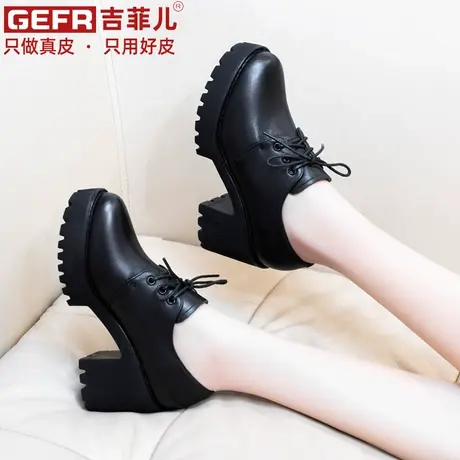 马丁鞋2025春秋新款春秋单鞋真皮高跟鞋女鞋子粗跟系带女鞋小皮鞋图片