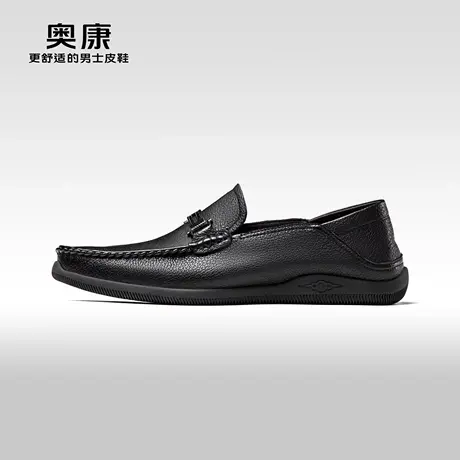 奥康豆豆鞋男士皮鞋春秋款透气休闲男鞋真皮软底舒适马衔扣乐福鞋商品大图