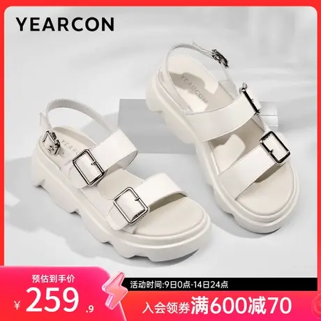 意尔康女鞋夏季女士平底厚底凉鞋外穿沙滩鞋法式仙女风一字式扣带图片