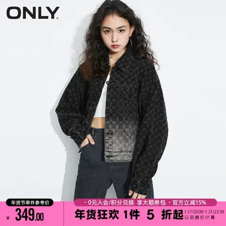 ONLY新款复古翻领宽松印花短款牛仔外套女|123154020商品大图