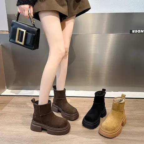 皮毛一体雪地靴女款冬季加绒加厚底棉鞋2023新款东北保暖马丁短靴图片