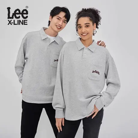LeeXLINE23早秋新品舒适版灰色Polo领男女同款卫衣LUT00722420417图片
