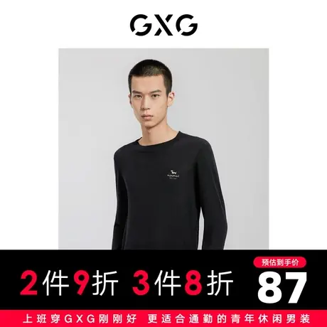 GXG男装 秋季休闲潮流刺绣天丝轻薄圆领打底毛衫10C120025G图片