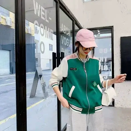 休闲棒球服外套女薄款短款撞色夹克ins潮春秋装2023年新款欧洲站图片