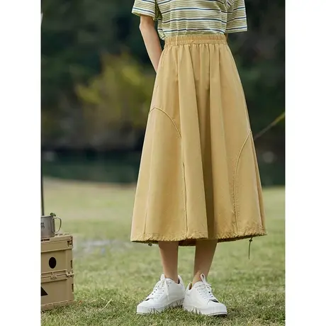 茵曼设计感休闲户外露营风半身裙2023夏女装新款抽绳下摆花苞半裙商品大图