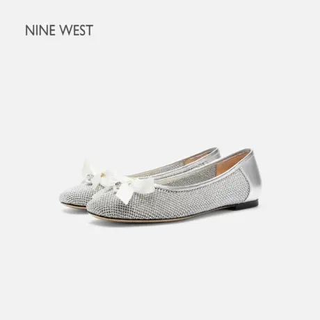 Nine West/玖熙平底单鞋女2025夏季透气编织网面优雅蝴蝶结仙女鞋图片