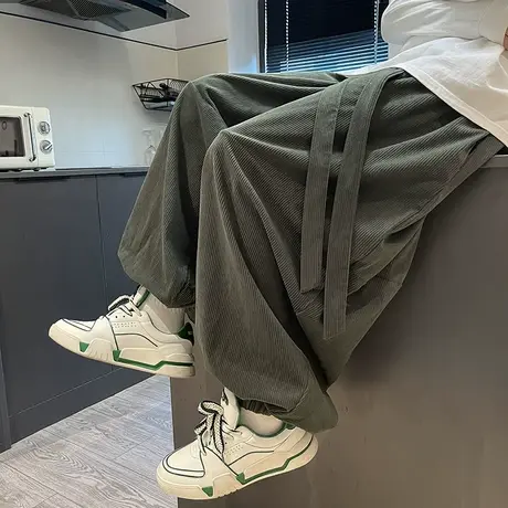 新中式改良汉服元素休闲裤男装宽松加肥大码阔腿束脚哈伦裤中国风图片