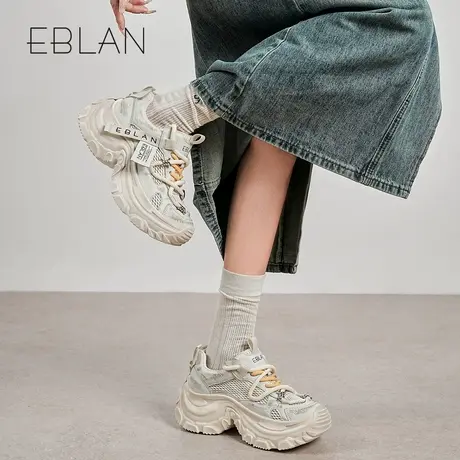 EBLAN/伊伴做旧厚底老爹鞋女2025春夏新款小个子增高网面运动鞋子商品大图