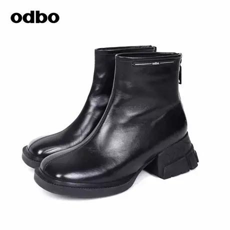 odbo/欧迪比欧简约时装高跟女鞋官方正品秋冬新款真皮中筒马丁靴商品大图