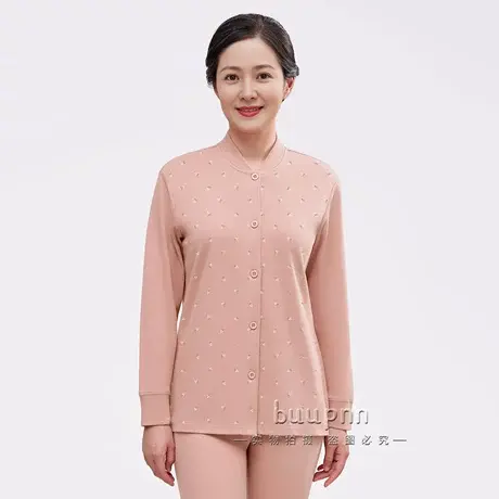 中老年全棉开襟保暖护颈内衣套装女秋衣秋裤印花棉毛衫妈妈商品大图
