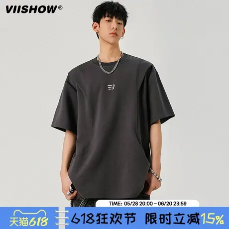 VIISHOW美式重磅短袖t恤男女夏季新款高街设计感潮牌半袖体恤衫商品大图