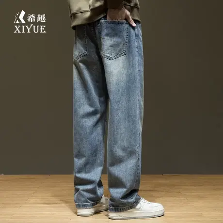 12盎司复古做旧洗水牛仔裤男士休闲裤2025夏季宽松大码直筒长裤子商品大图