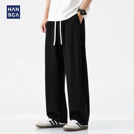 hansca美式高街拼接直筒休闲裤男2025新款夏季薄款透气宽松长裤子商品大图