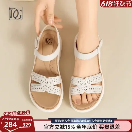 【羊皮】真皮凉鞋女夏季厚底松糕鞋2025年新款露趾罗马鞋妈妈鞋子图片