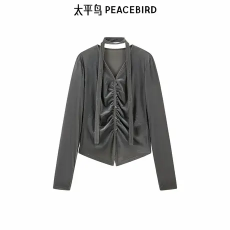 太平鸟女装年秋季新款丝绒飘带上衣A1CDE3550商品大图