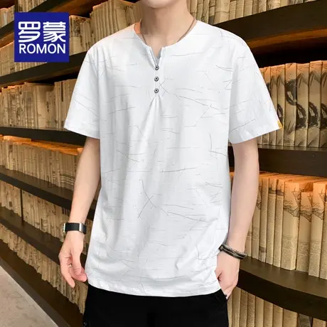 罗蒙短袖t恤男2025夏季新款潮流青少年打底半袖美式休闲男装上衣图片