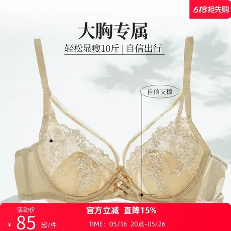 夏娃的诱惑大胸显小夏季薄款内衣女软钢圈聚拢上托防下垂文胸罩商品大图