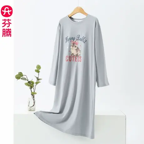 芬腾睡裙女夏季薄款长袖睡衣少女春秋款宽松休闲大码凉感连衣裙子商品大图