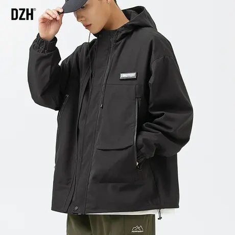 男士冲锋衣连帽防风外套男春秋款男装2023新款风衣短款工装夹克男商品大图