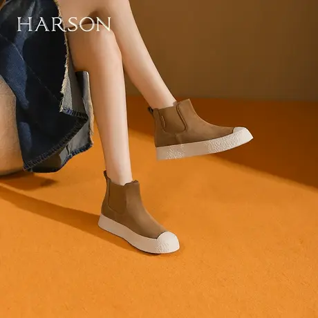 哈森厚底切尔西靴女秋冬新款时尚休闲短靴弹力踝靴HCA246106商品大图