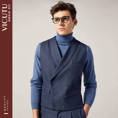 VICUTU/威可多男士马甲羊毛青果领时尚西服绅士图片