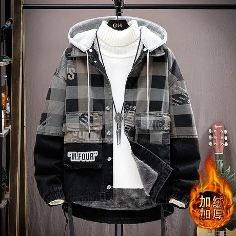 高初中学生加厚加绒牛仔衣外套12-15-17岁青少年男孩冬季帅气夹克商品大图