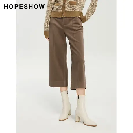 红袖outlets弹力磨毛阔腿裤女hopeshow2023冬新款针织宽松休闲裤图片