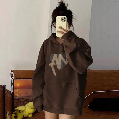 美式复古ins潮牌连帽卫衣女秋季宽松显瘦休闲百搭薄款上衣情侣装商品大图