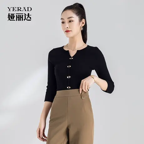 【商场同款】娅丽达休闲设计感v领羊毛针织衫女秋季新款气质毛衣商品大图