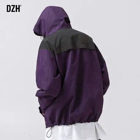 男士紫色冲锋衣外套男春秋高级感痞帅2023新款拼接连帽夹克飞行服商品大图