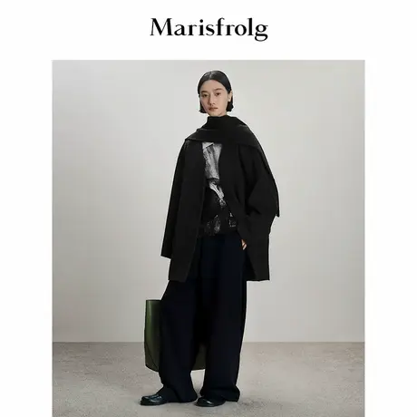 Marisfrolg玛丝菲尔2025冬新款可脱卸围巾披肩式保暖气质外套大衣商品大图