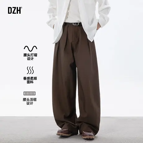 男士棕色休闲裤男款美式潮牌2025新款垂感裤子宽松阔腿小西裤百搭商品大图