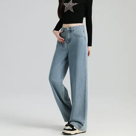 唐狮秋冬女士牛仔长裤蝴蝶结设计牛仔裤女款阔腿直筒裤高级感TUTA图片